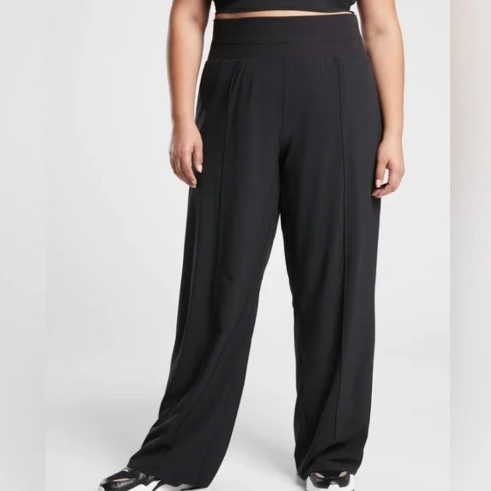ATHLETA Nolita Wide Leg Black Tuxedo Stripe Pants 14